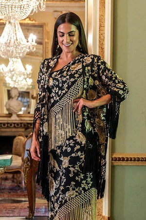 Tarantos Kaftan Jacket Black Embroidered with Fringes