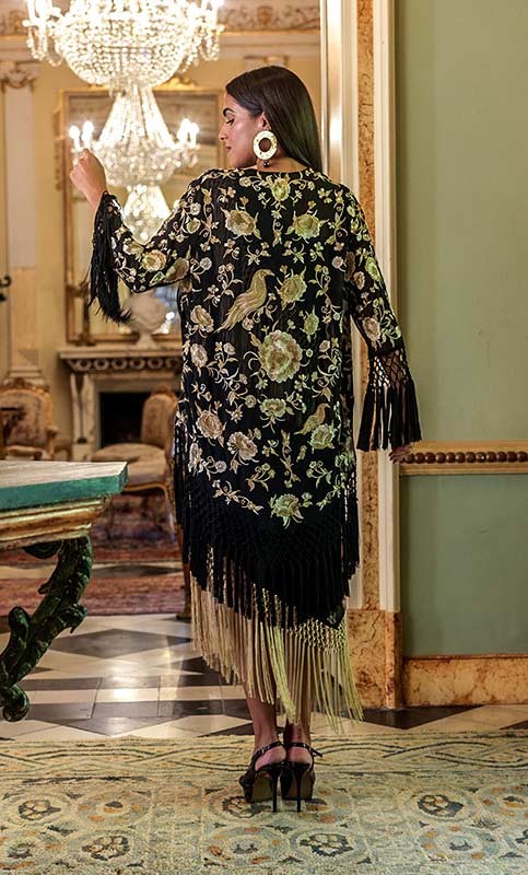 Tarantos Kaftan Jacket Black Embroidered with Fringes