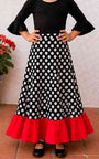 Black flamenco skirt for girls with white polka dots and a red ruffle