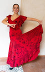 Vestido flamenco Olas rojo con estampado negro