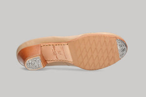 Zapato de Baile Flamenco Profesional Piel Beige con Tacón Cubano