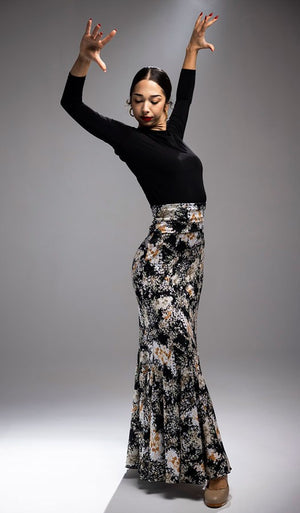 Falda Flamenco Ogalla con Estampado de Flores Blancas