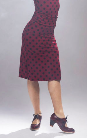 Jupe Flamenco Courte Bangui Grenat à Pois Noirs