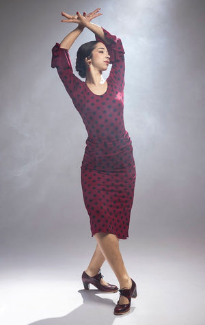 Jupe Flamenco Courte Bangui Grenat à Pois Noirs