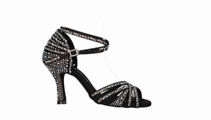 Chaussure de danse de salon noire ornée de multiples strass en cristal