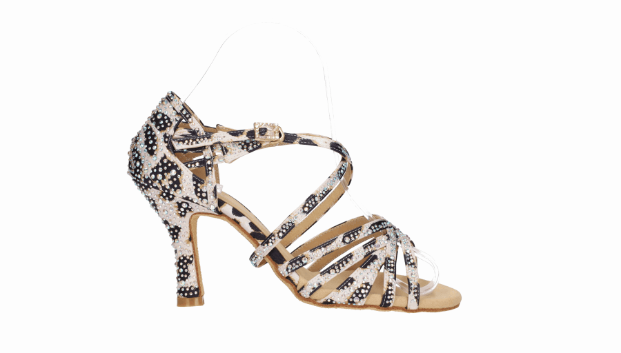 Zapato para baile de salón en fantasía leopardo con pedrería de cristal