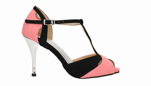 Chaussure de danse de salon et de tango en daim noir et rose