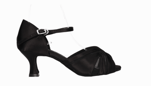Chaussure de danse latine et de salon en satin noir à petit talon