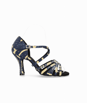 Chaussure de danse de salon en denim imprimé ornée de strass en cristal