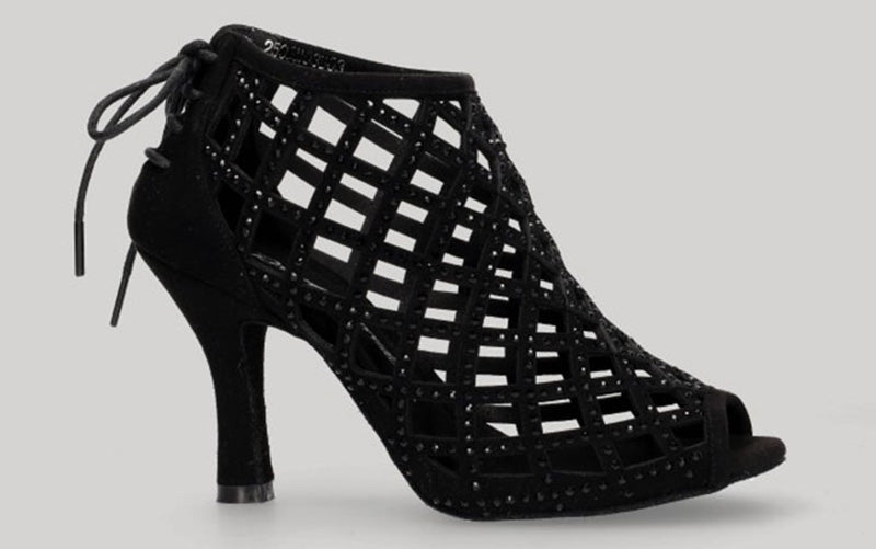 Bottine ajourée noire pour la danse de salon, avec fermeture éclair au talon