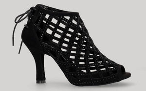 Bottine ajourée noire pour la danse de salon, avec fermeture éclair au talon