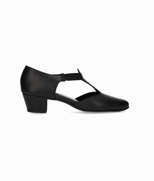 Black leather dance shoe, 3 cm heel, with nails.