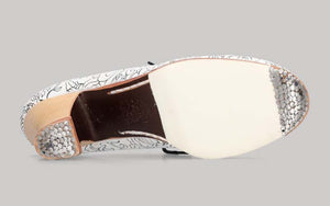 Chaussure de danse flamenco professionnelle combinée en œillet fantaisie blanc et ornements en daim noir