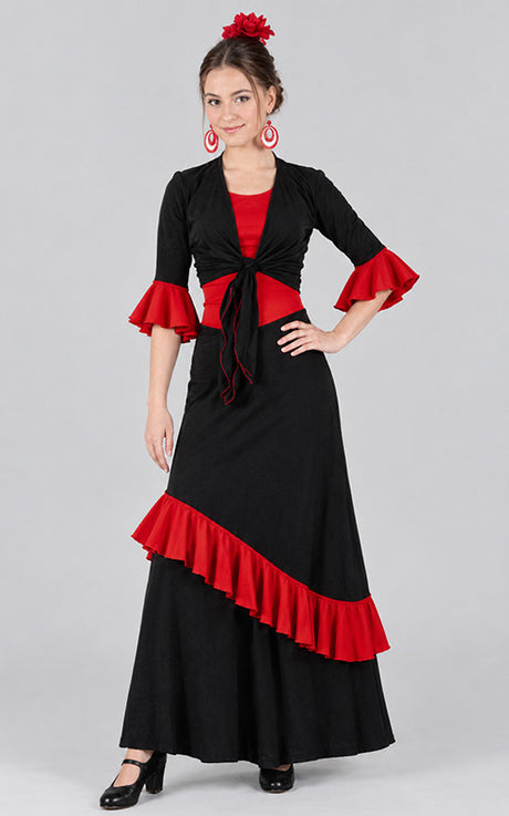 Jupe de flamenco noire pour fille avec volants inclinés rouges