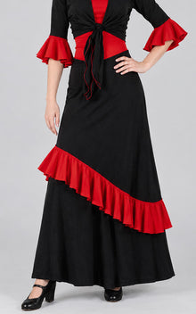 Jupe de flamenco noire pour fille avec volants inclinés rouges