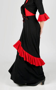 Black flamenco skirt for girls with red slanted ruffle