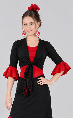 Girls' black flamenco cardigan with red frill on the sleeve