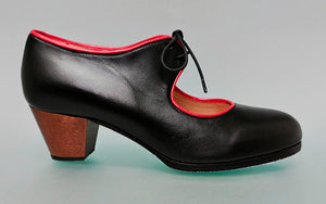 Chaussure de danse flamenco professionnelle en cuir noir avec lacets