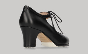 Chaussure de danse flamenco professionnelle en cuir noir avec lacets