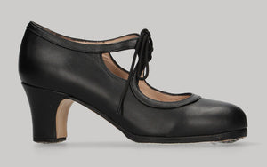 Chaussure de danse flamenco professionnelle en cuir noir avec lacets