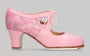 Zapato de baile flamenco profesional piel rosa y fantasía con cordones