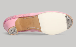 Zapato de baile flamenco profesional piel rosa y fantasía con cordones