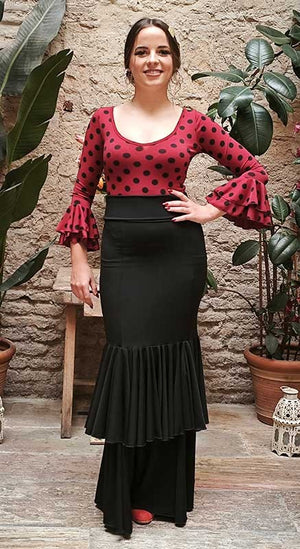 Falda Flamenco Negra Ajustada a Medio Muslo