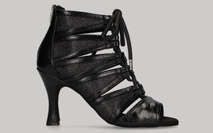 Zapato tipo botín para baile de salón negro calado con cierre cremallera en el talón