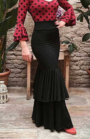 Falda Flamenco Negra Ajustada a Medio Muslo