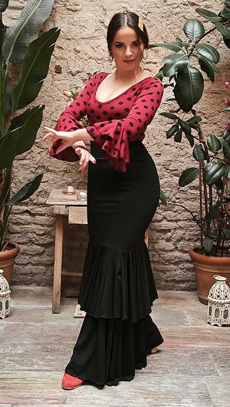 Falda Flamenco Negra Ajustada a Medio Muslo