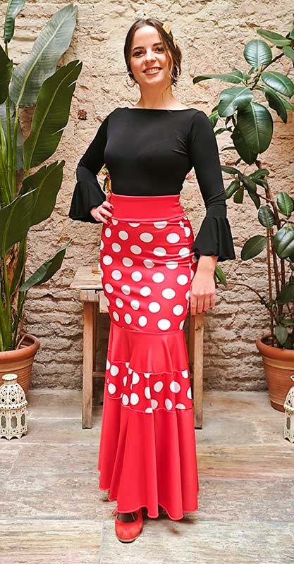 Red Flamenco Skirt with White Polka Dots
