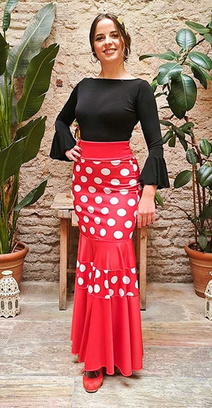 Red Flamenco Skirt with White Polka Dots