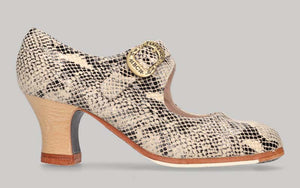 Zapato de baile flamenco profesional en piel fantasía serpiente beige