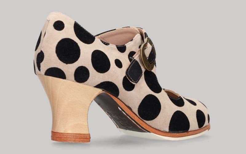 Chaussure de danse flamenco professionnelle en cuir suédé os à pois noirs