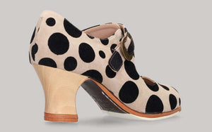 Chaussure de danse flamenco professionnelle en cuir suédé os à pois noirs