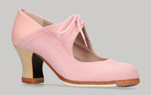 Zapato de baile flamenco profesional combinado en ante y charol rosa