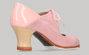 Zapato de baile flamenco profesional combinado en ante y charol rosa