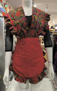 Flamenco apron and shawl set in burgundy with floral print