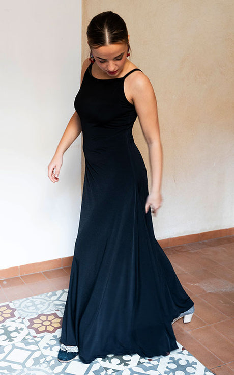 Long black strappy dress