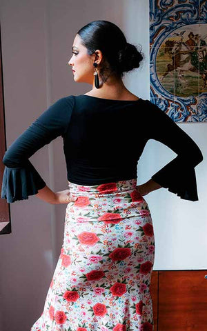 Black stretch knit flamenco top