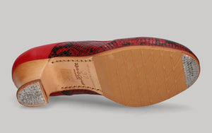 Zapato de baile flamenco profesional piel rojo y fantasía serpiente