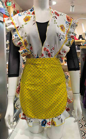 Ensemble tablier et châle flamenco jaune à imprimé floral