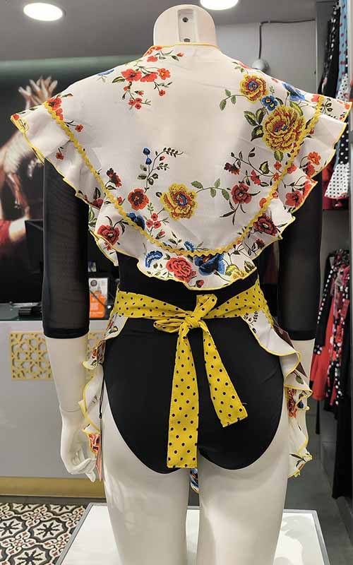 Ensemble tablier et châle flamenco jaune à imprimé floral