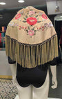 Mantoncillo camel bordado con flores y rosas de colores 125 cm.