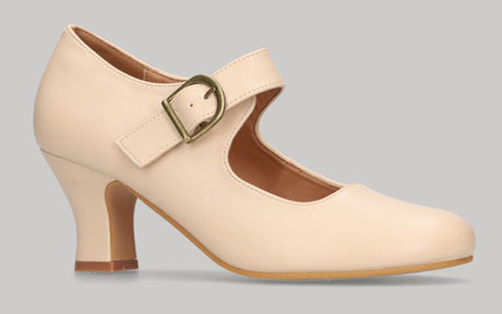 Beige nappa leather flamenco shoe with buckle