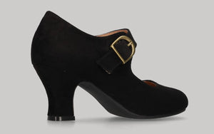 Chaussure de flamenco en daim noir avec boucle