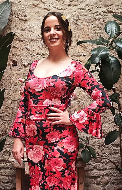 Agua flamenco top with fuchsia flower print