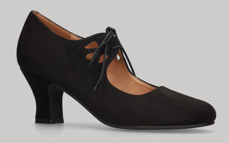 Black suede flamenco shoe with laces