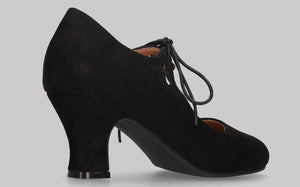Black suede flamenco shoe with laces