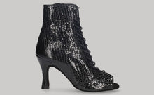 Zapato tipo botín para baile de salón negro con cordones y cierre lateral con cremallera